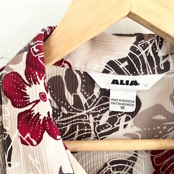 Vintage Button down shirt Alia Aloha Hawaii Tropical Cream Oatmeal Red wine 18 - Picture 2 of 9